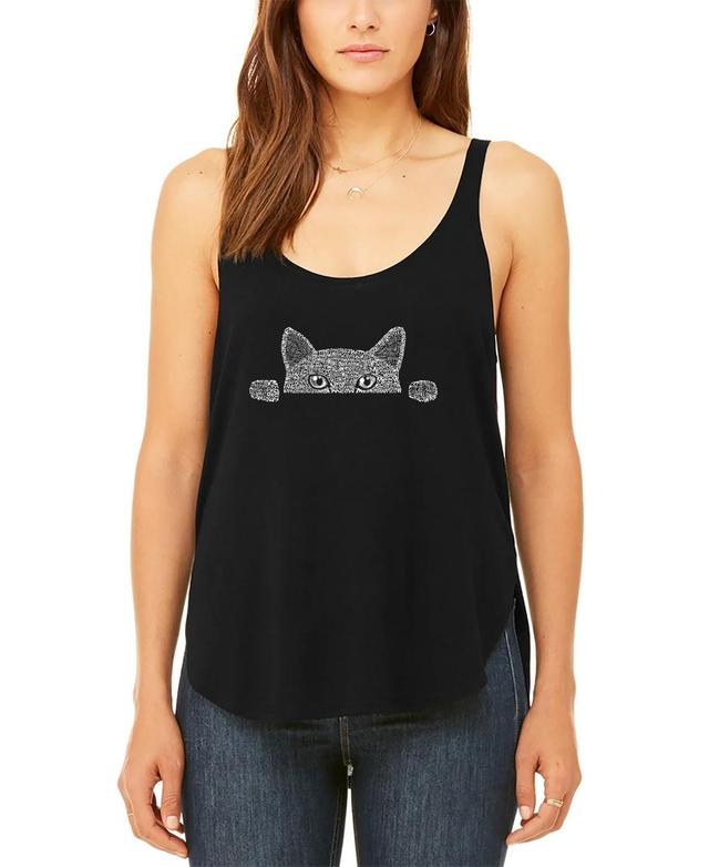 Womens Premium Word Art Peeking Cat Flowy Tank Top Product Image