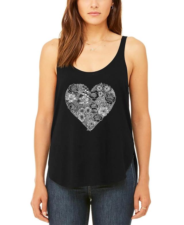 La Pop Art Womens Premium Heart Flowers Word Art Flowy Tank Top Product Image