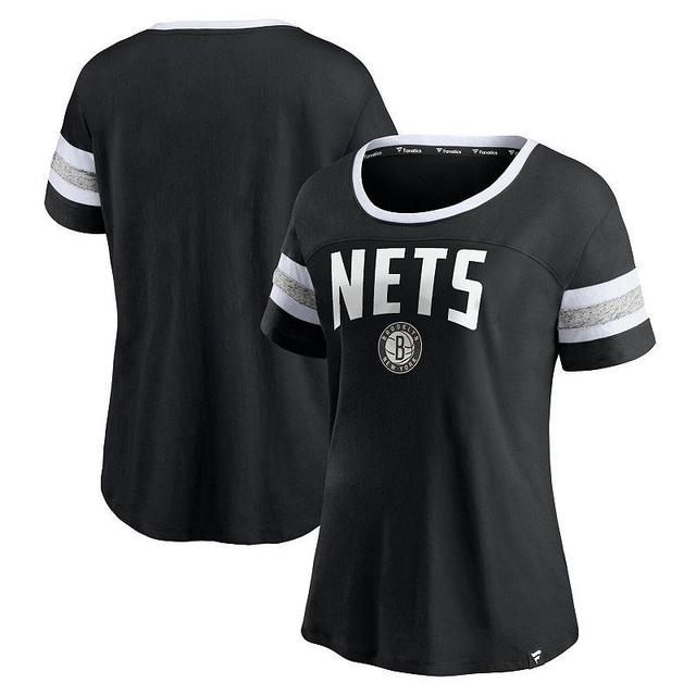 Womens Fanatics Branded /Heathered Gray Brooklyn Nets Block Party Striped Sleeve T-Shirt Product Image