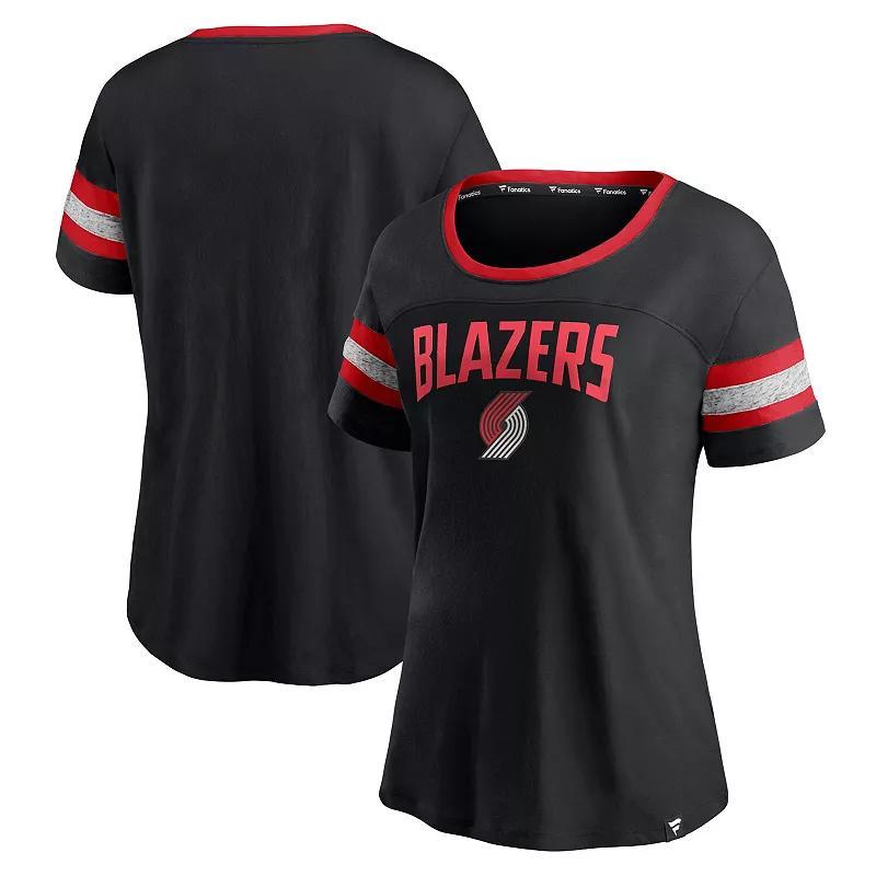 Womens Fanatics Black and Heathered Gray Portland Trail Blazers Block Party Striped Sleeve T-shirt - Black Product Image