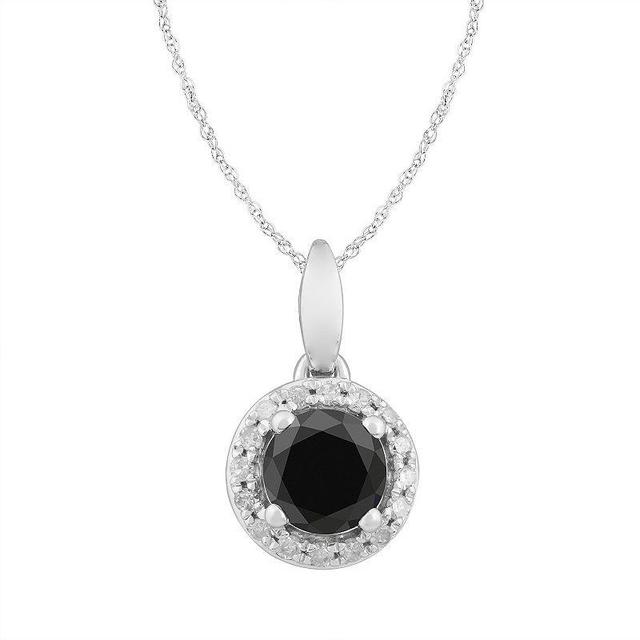 10k White Gold Black & White Diamond Round Halo Pendant Necklace, Womens 1 Cttw Product Image