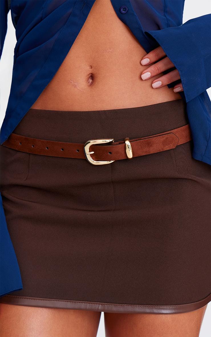 Tan Faux Suede Square Buckled Waist Belt Product Image