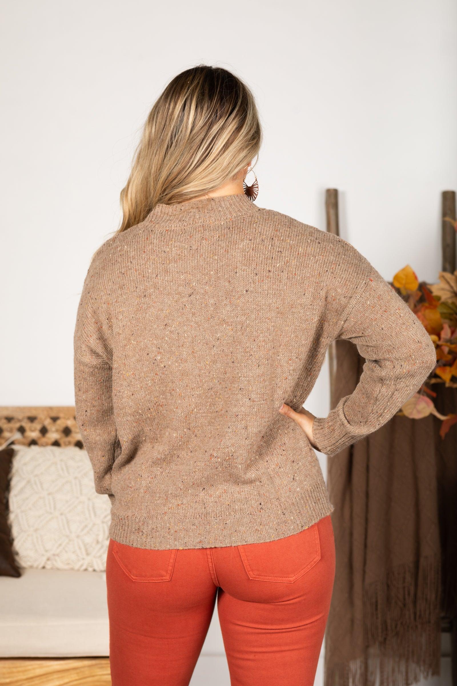 Taupe Speckle Knit Long Sleeve Sweater Product Image