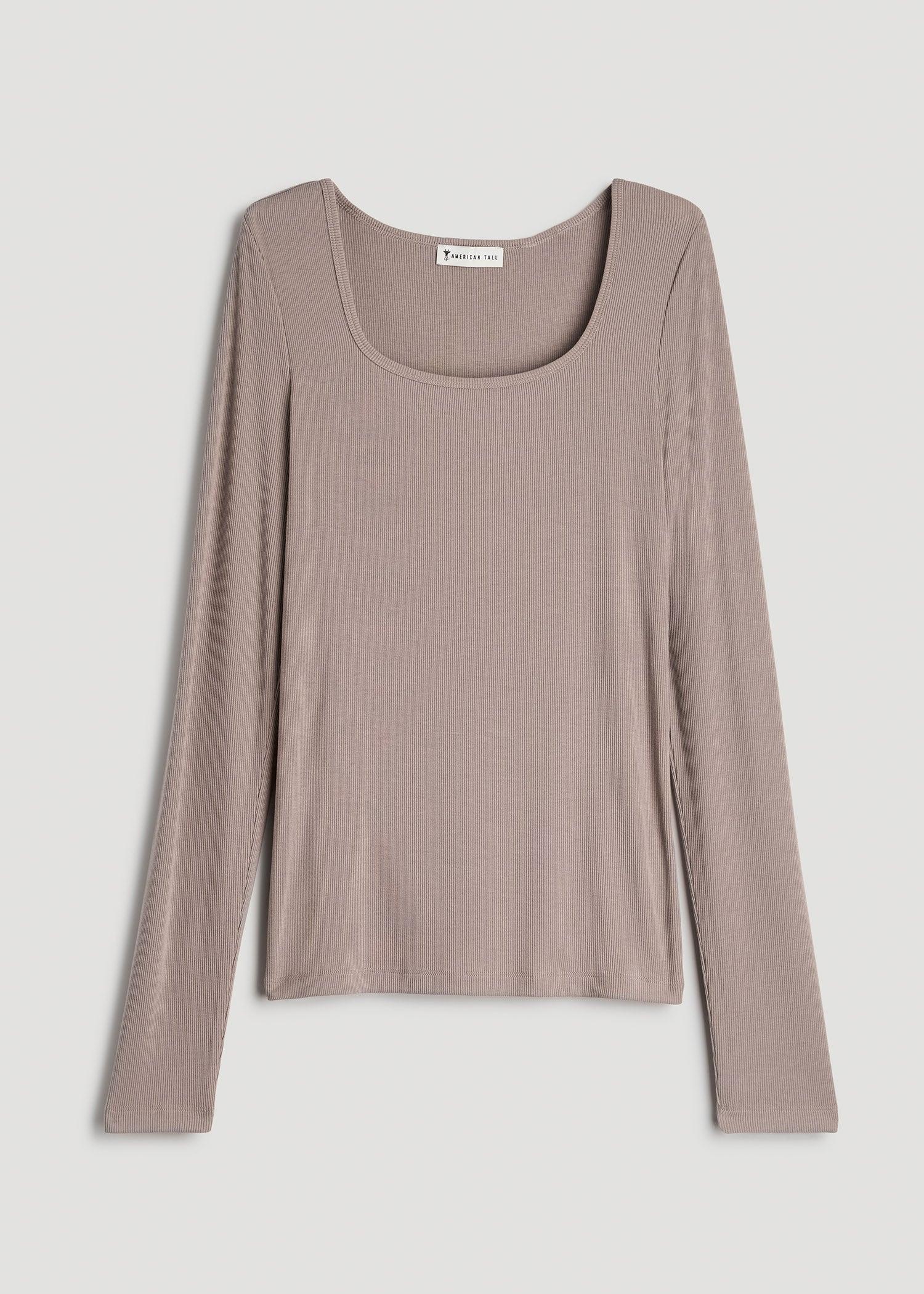 Long Sleeve Ribbed Squareneck Top for Tall Women in Truly Taupe Female Product Image