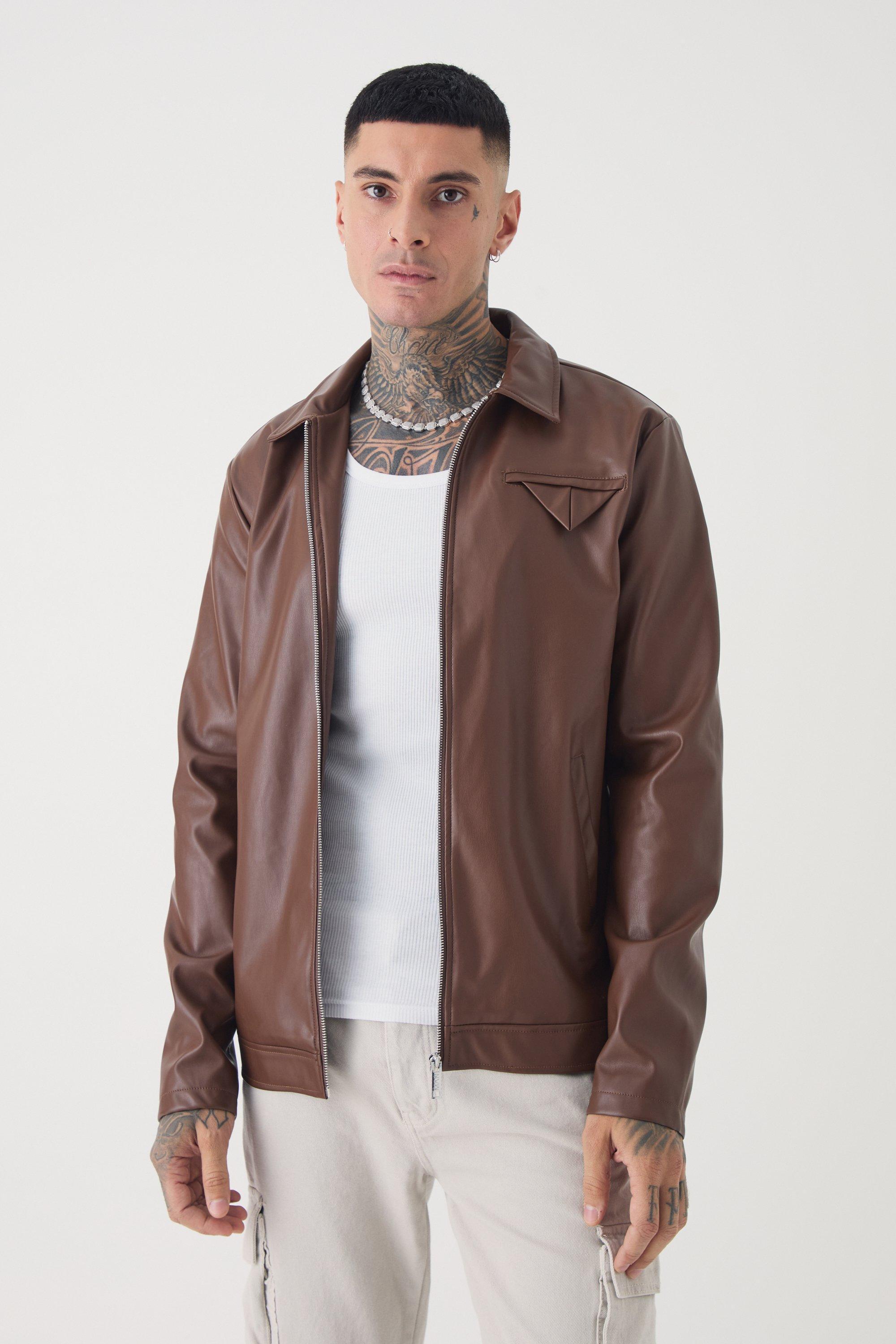 Tall PU Lined Harrington Jacket | boohooMAN USA Product Image