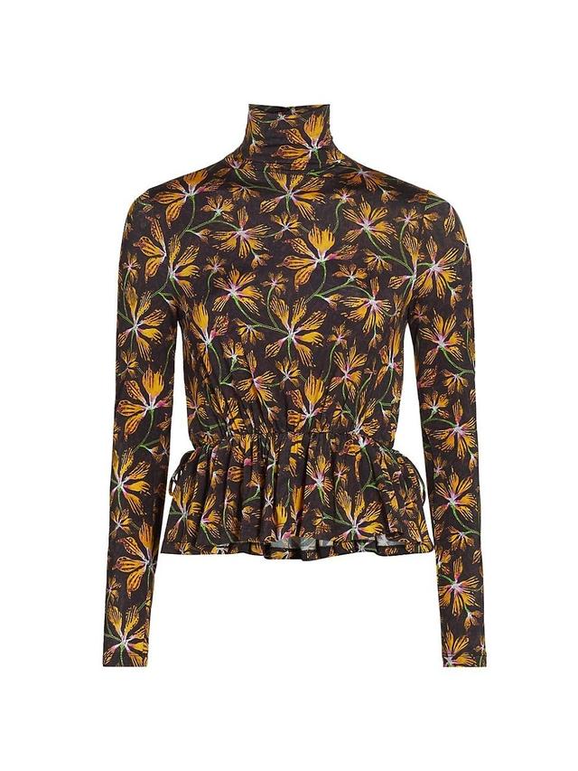 Ulla Johnson Nina Floral Turtleneck Peplum Top Product Image