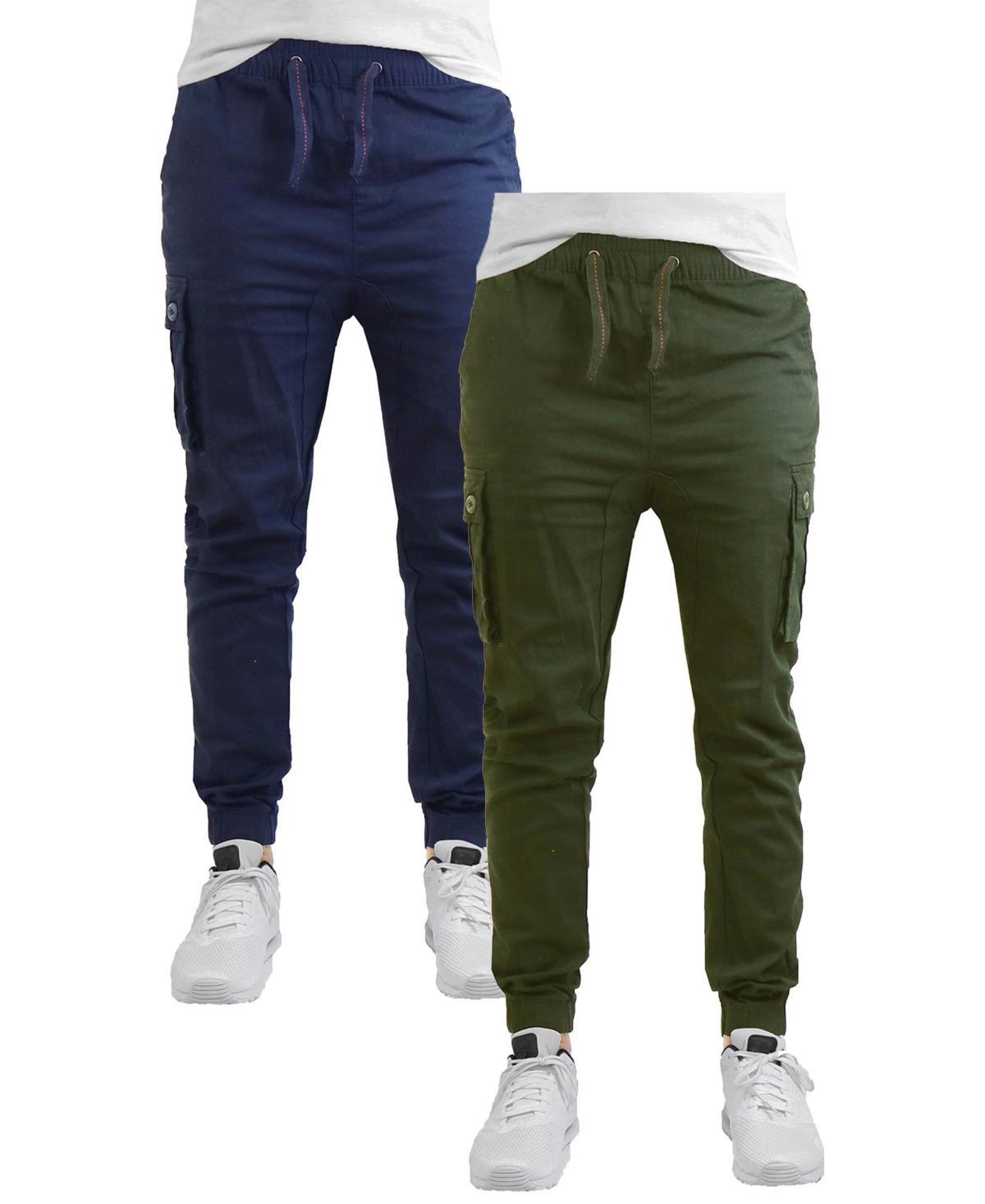 Galaxy By Harvic Mens Cotton Stretch Twill Cargo Joggers, Pack of 2 - Navy Product Image