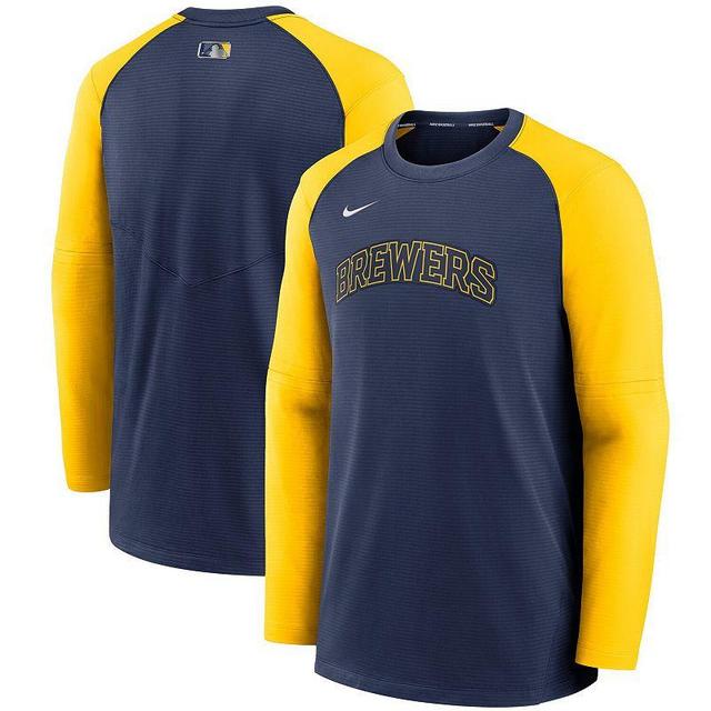 Mens Nike /Gold Milwaukee Brewers Authentic Collection Pregame Performance Raglan Pullover Sweatshirt Blue Product Image