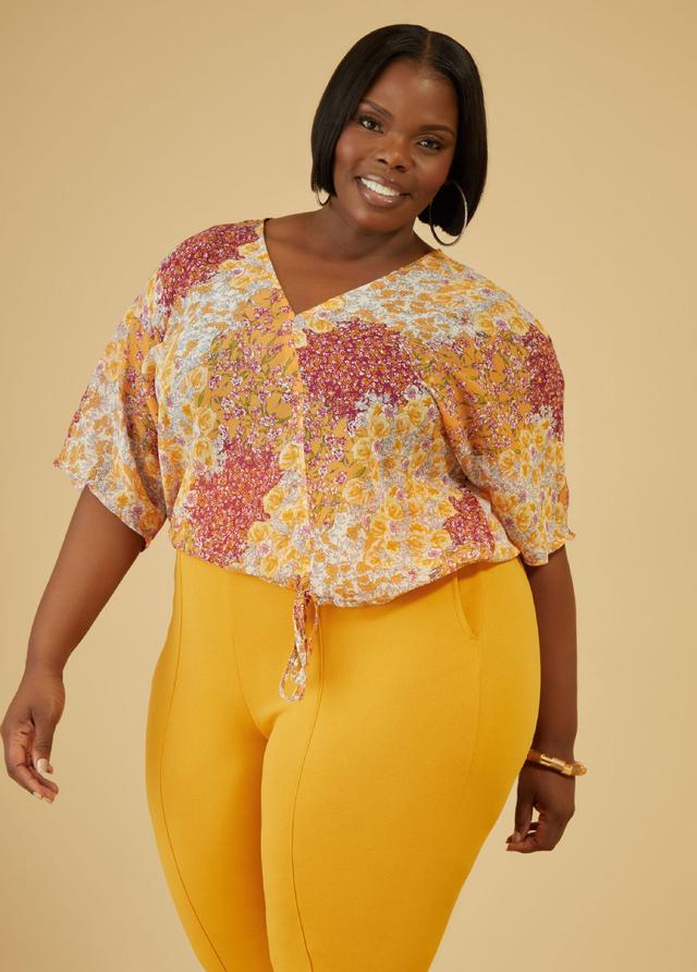 Plus Size Tie Detailed Floral Blouse Ashley Stewart Product Image