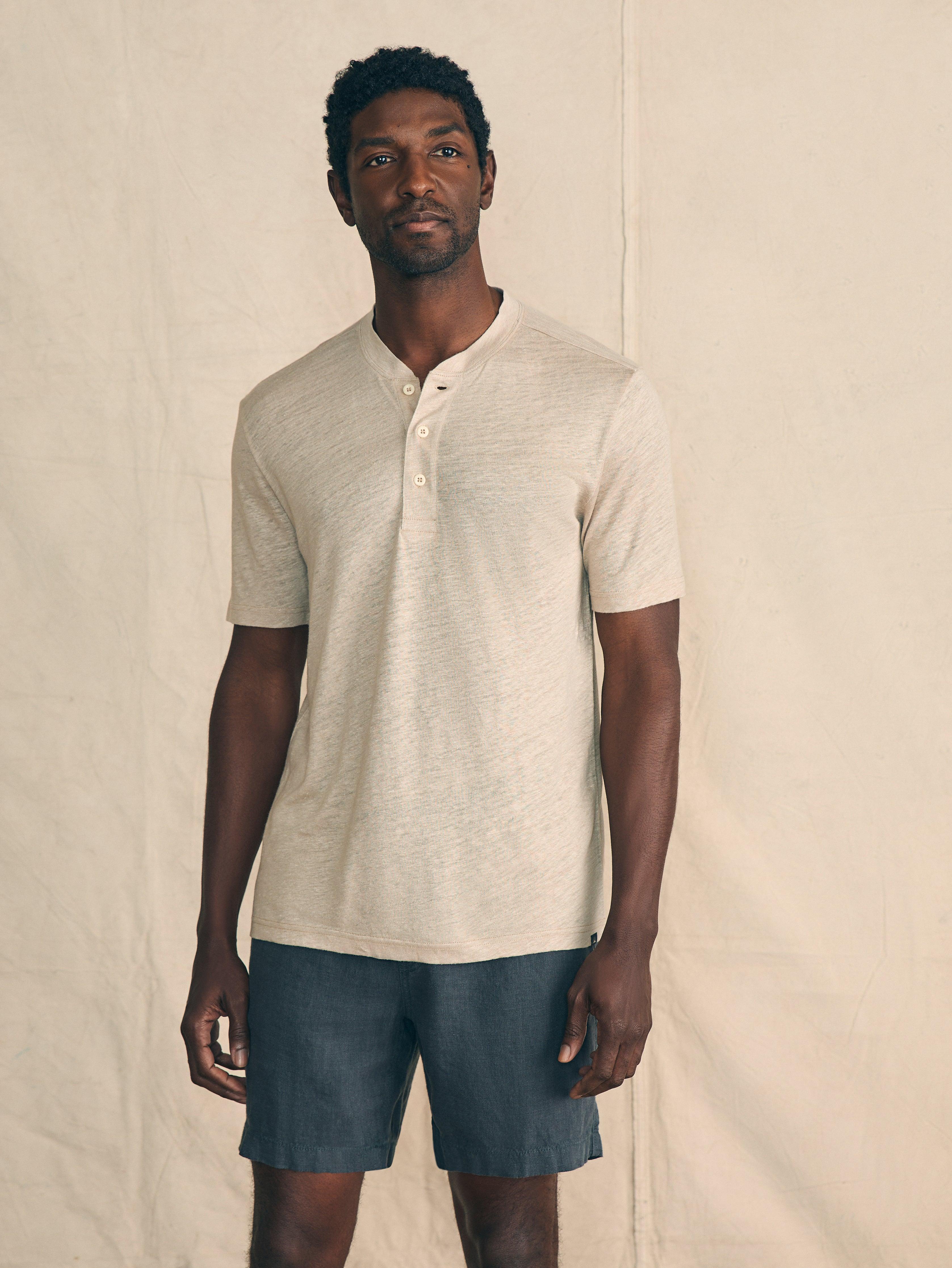 Short-Sleeve Linen Henley - Natural Male Product Image