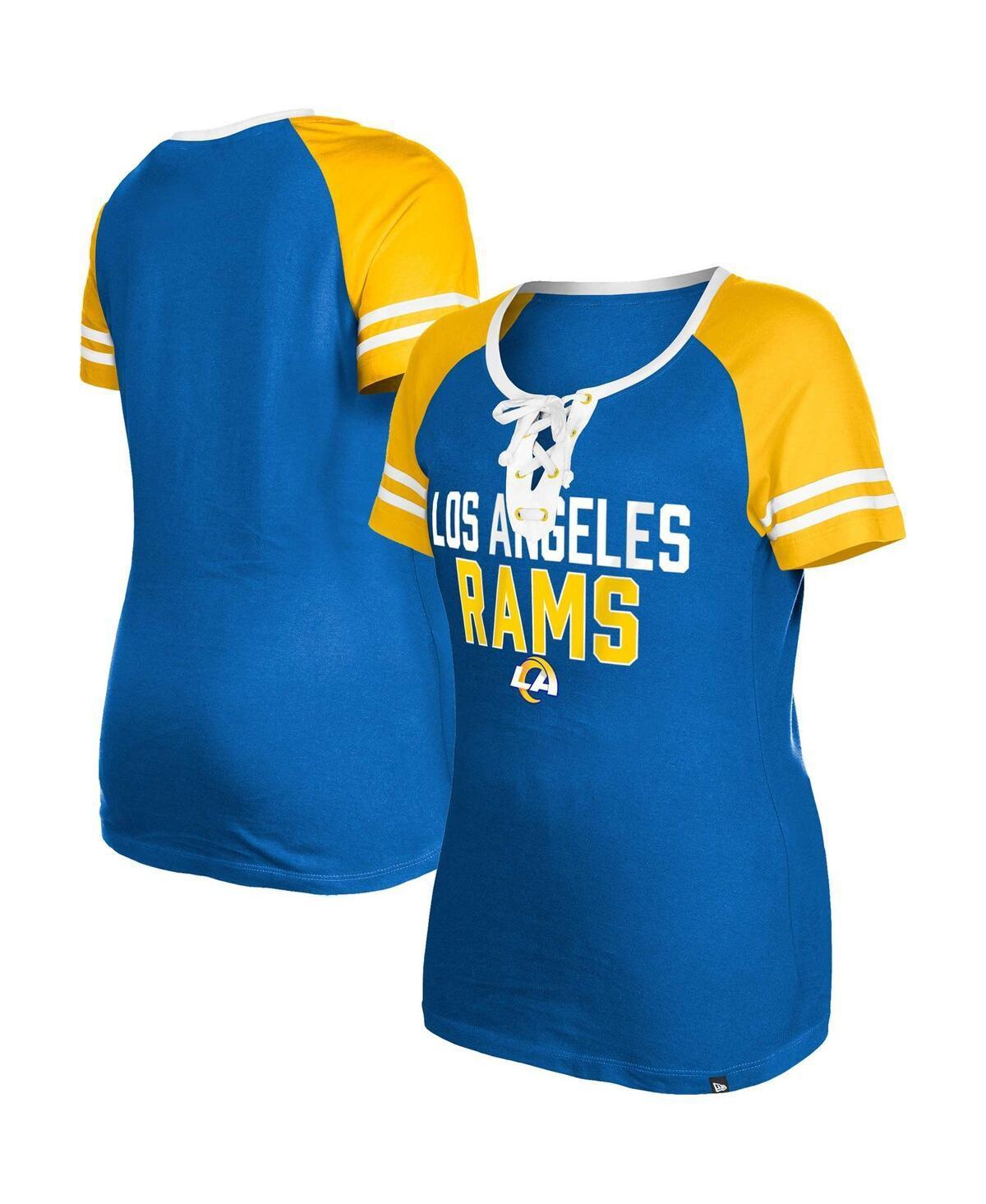 Womens New Era Royal Los Angeles Rams Raglan Lace-Up T-shirt Product Image