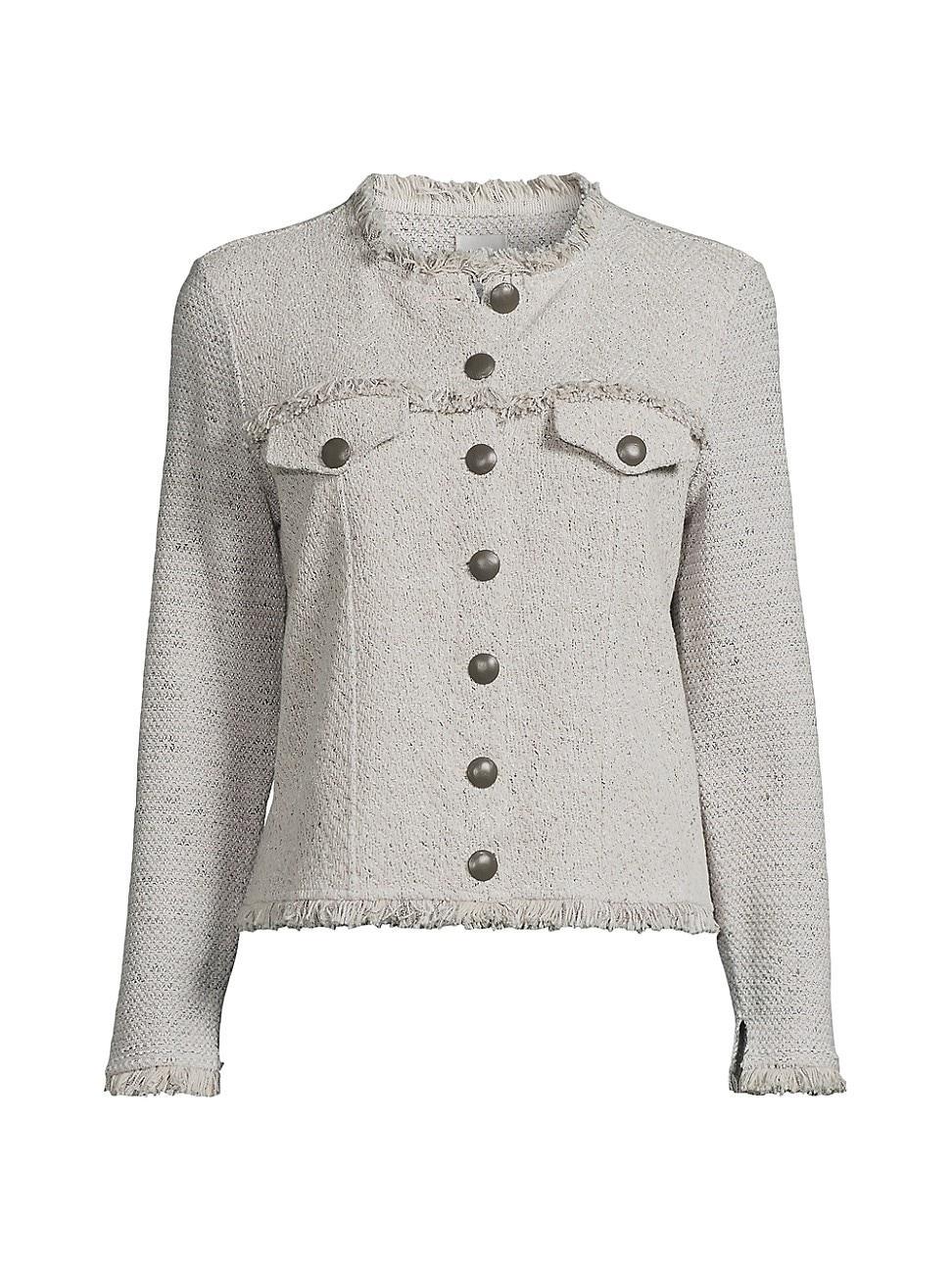 NIC+ZOE Utility Fringe Mix Knit Jacket (Cobblestone) Women's Jacket Product Image