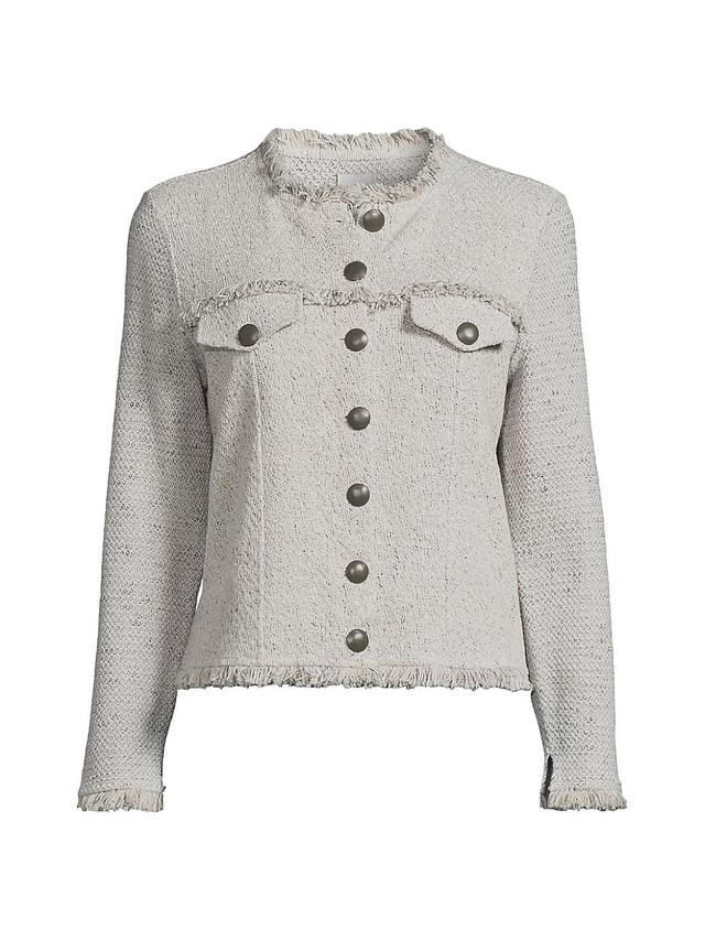 NIC+ZOE Utility Fringe Mix Knit Jacket (Cobblestone) Women's Jacket Product Image