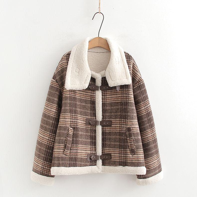 Collared Plaid Buckled Coat Product Image