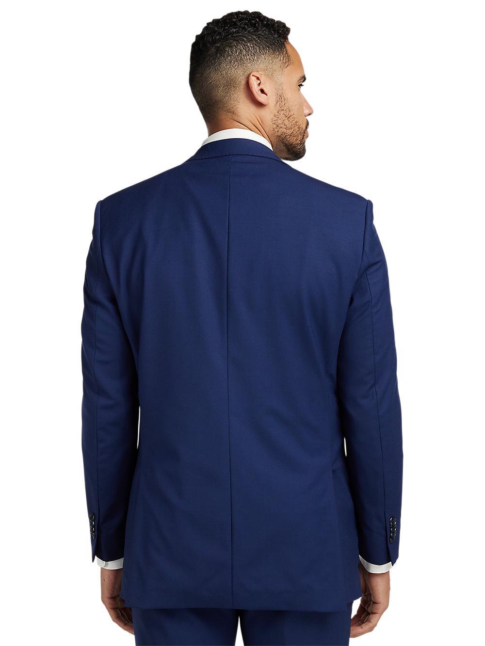 Wool Stretch Bengaline Single Breasted Peak Lapel Suit - Blue Product Image