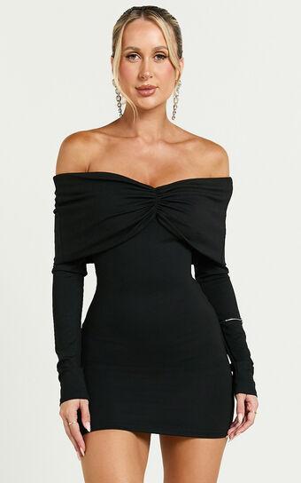 Rani Mini Dress - Off Shoulder Long Sleeve Bodycon Dress in Black Product Image