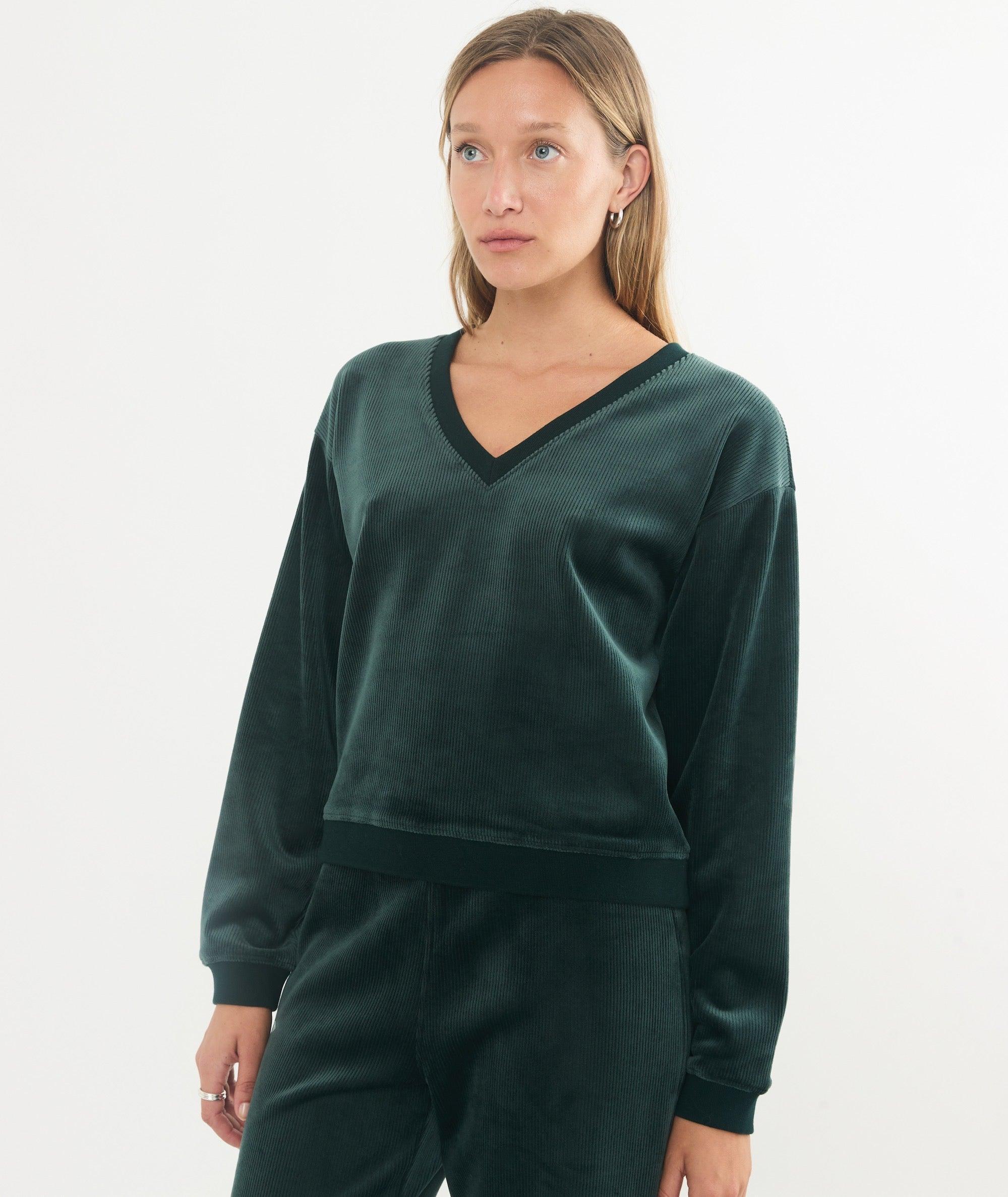 Cord Velour V-Neck Sweatshirt Product Image