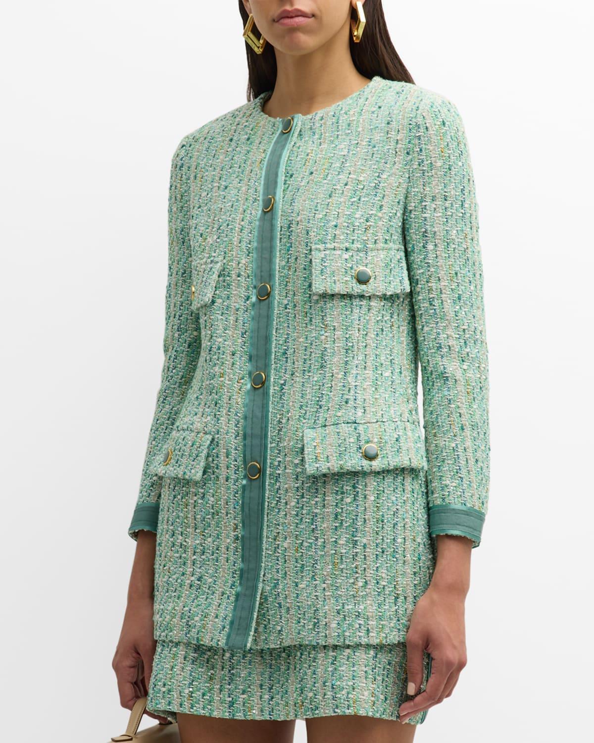 Grosgrain-Trim Metallic Slub And Tape Tweed Jacket Product Image