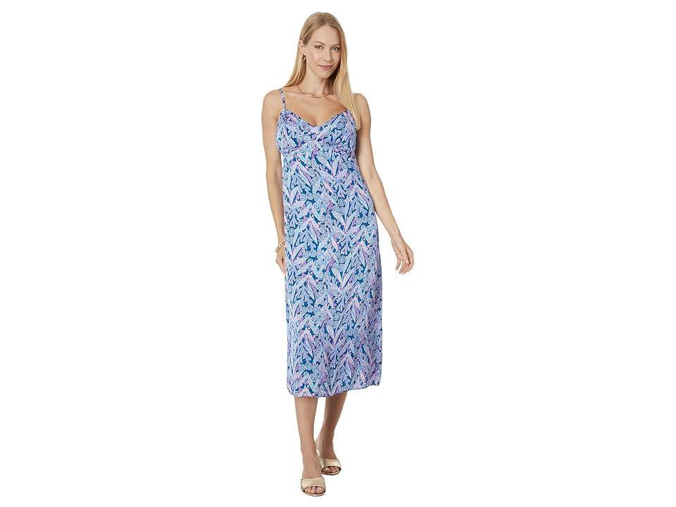 Lilly Pulitzer Keana Satin Midi Slip Dre (Barton Star Gazing) Women's Dress Product Image