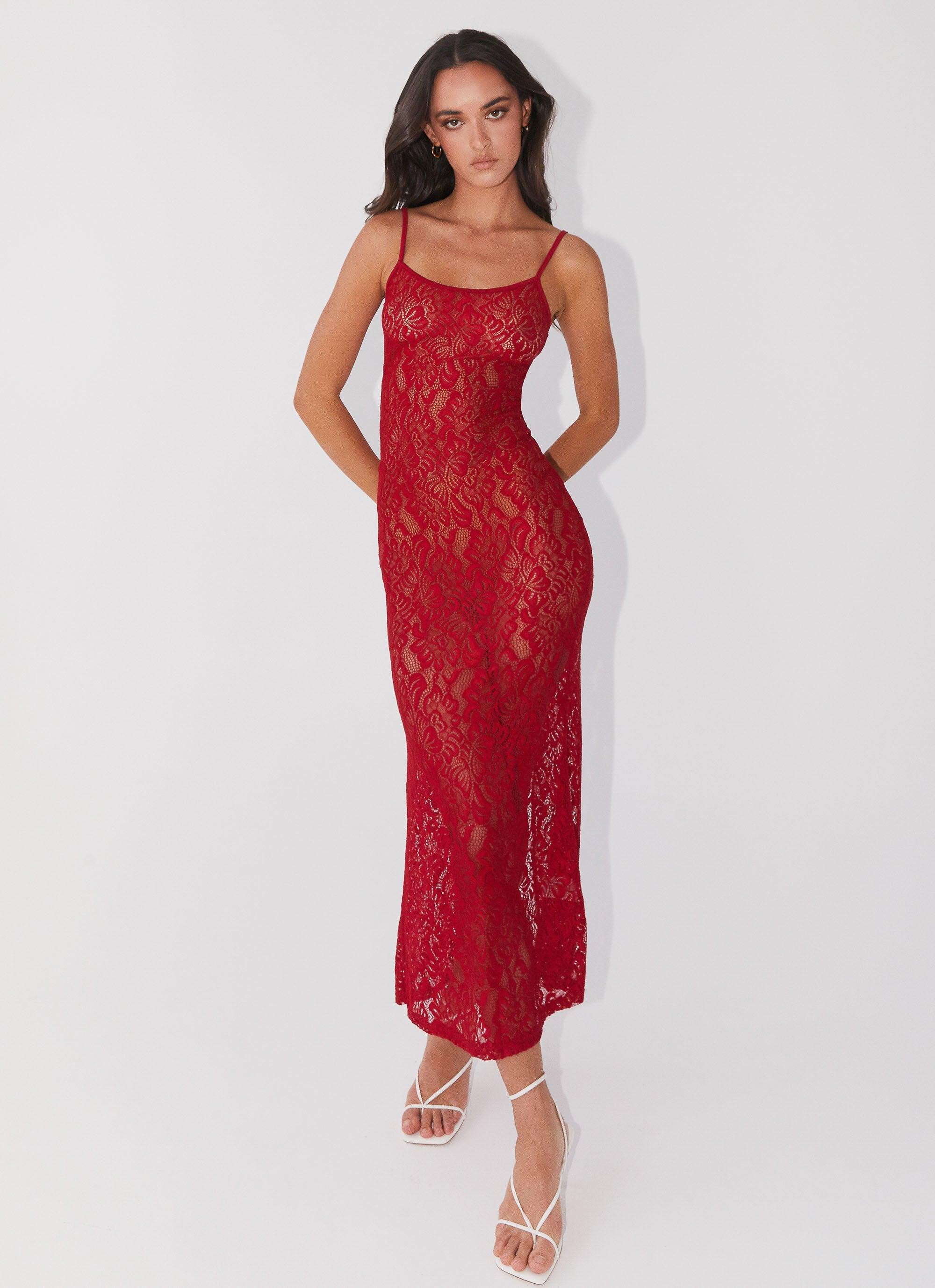 Leona Lace Maxi Dress - Red Rose Product Image