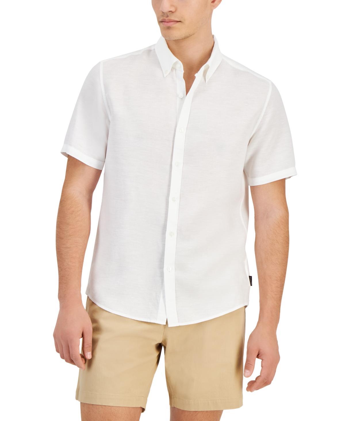 Michael Kors Mens Slim-Fit Linen Short-Sleeve Shirt Product Image