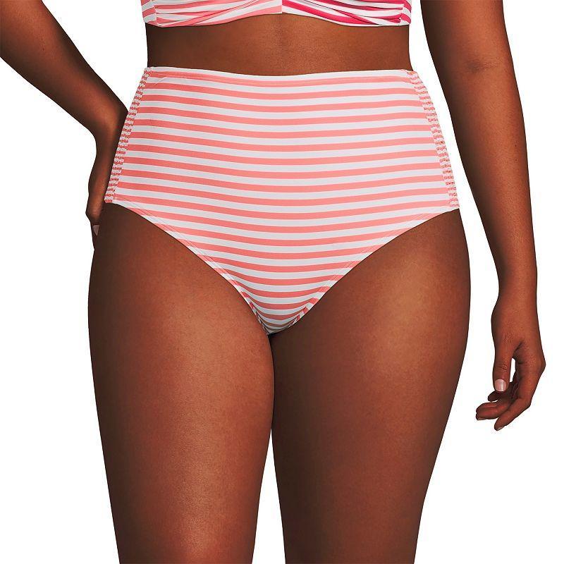 Plus Size Lands End Chlorine Resistant Smocked High-Waisted Bikini Swim Bottoms, Womens Product Image