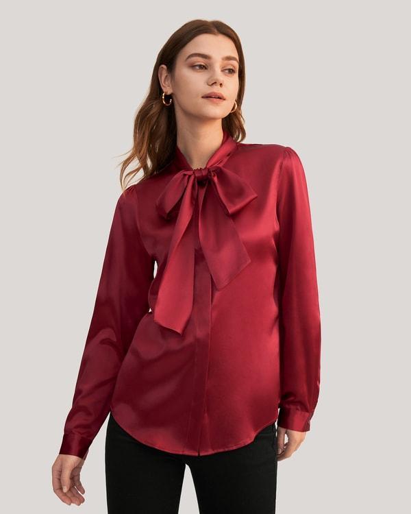 Women Bow-tie Neck Silk Blouse Product Image