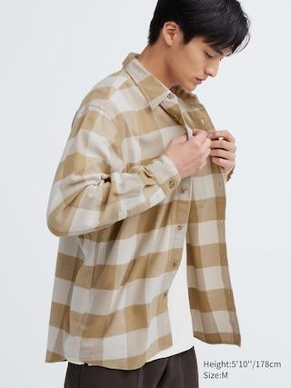 Mens Flannel Checked Shirt Beige 2XS UNIQLO US Product Image