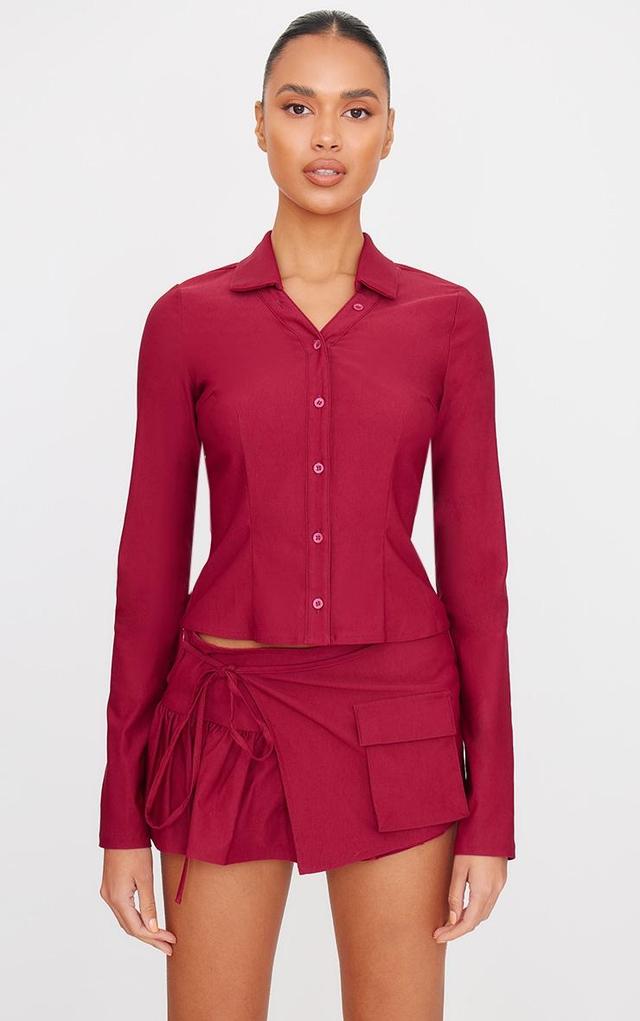 Burgundy Woven Long Sleeve Cargo Detail Shirt Product Image