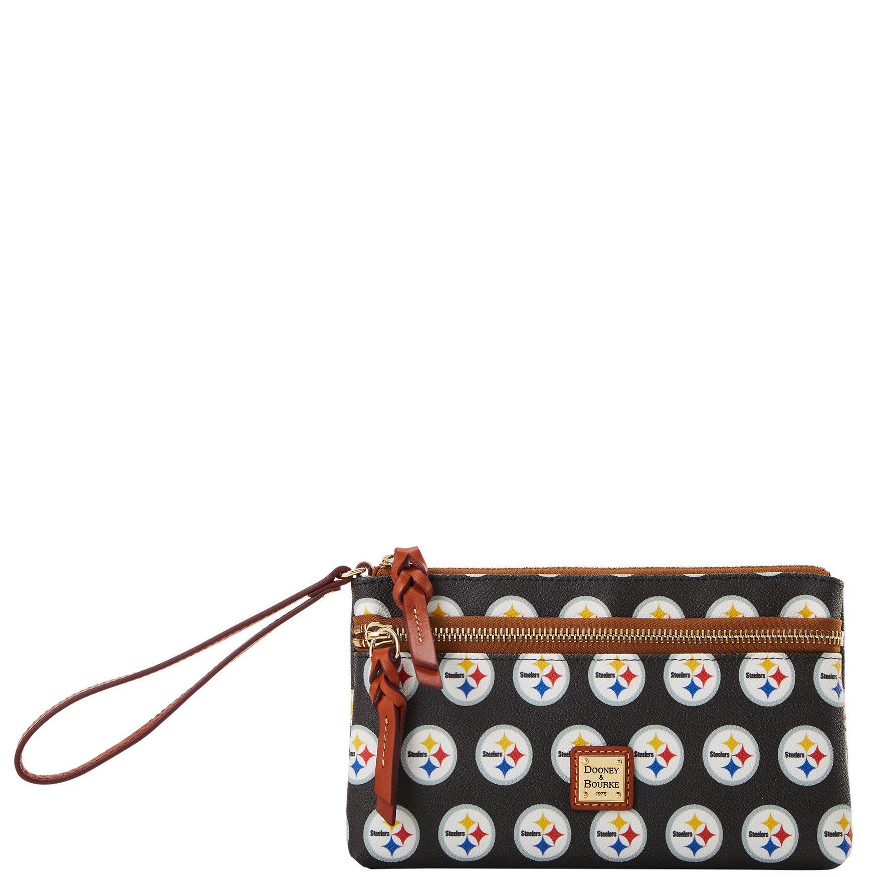 Dooney & Bourke Womens NFL Steelers Double Zip Coated Cotton Wristlet in Black Product Image