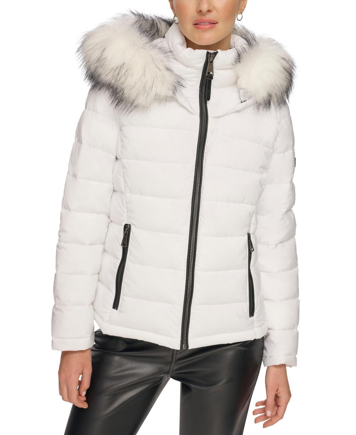 Dkny Womens Faux-Fur-Trim Hooded Puffer Coat Product Image