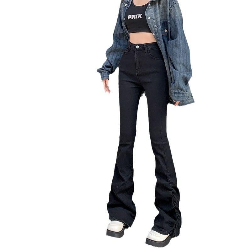 High Rise Plain Flared Jeans Product Image