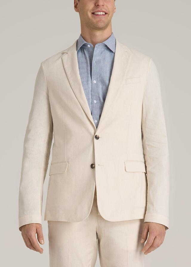 Stretch Linen Blazer for Tall Men in Light Beige Linen Product Image