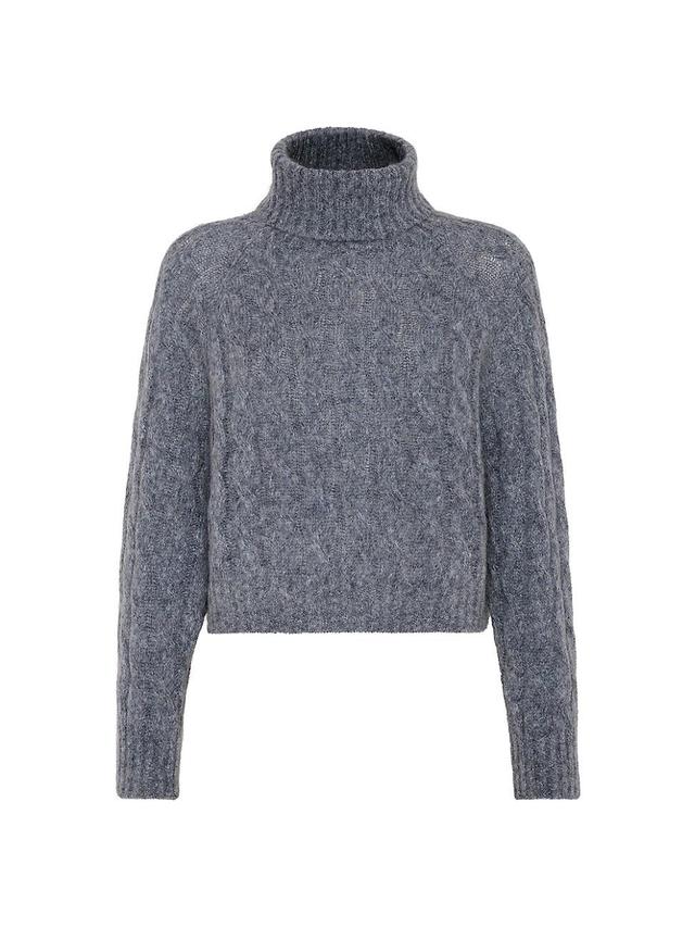 Womens Wool and Mohair Cable Knit Turtleneck Sweater Product Image