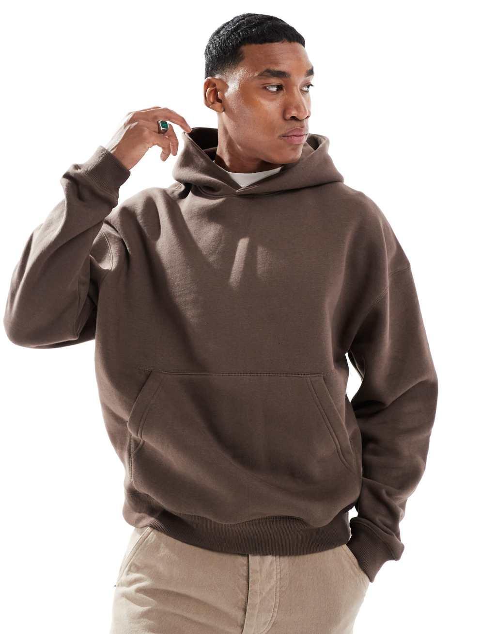 Pull&Bear boxy fit hoodie in brown Product Image