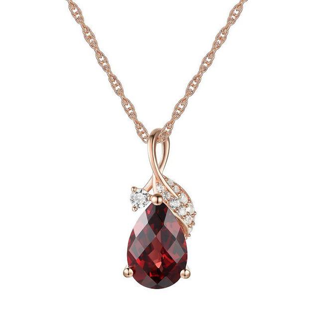 14k Rose Gold Over Silver Garnet & Lab-Created White Sapphire Pendant Necklace, Womens Pink Tone Product Image