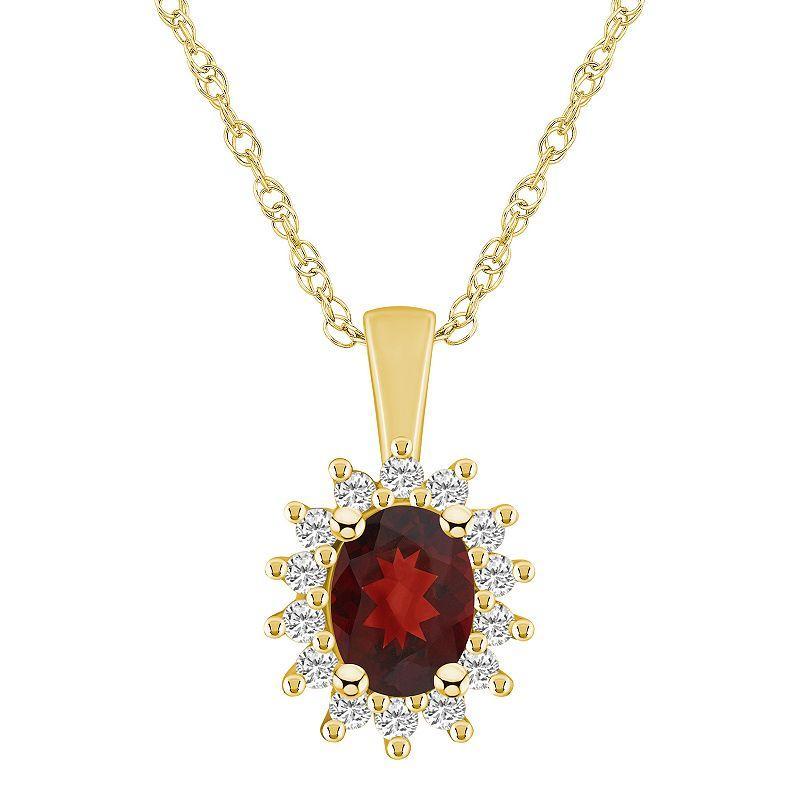 Alyson Layne 14k Gold Oval Garnet & 1/3 Carat T.W. Diamond Halo Pendant Necklace, Womens Product Image