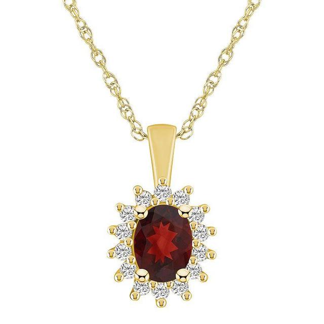 Alyson Layne 14k Gold Oval Garnet & 1/3 Carat T.W. Diamond Halo Pendant Necklace, Womens Product Image