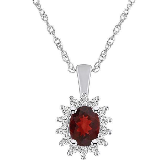 Alyson Layne 14k White Gold Oval Garnet & 1/3 Carat T.W. Diamond Halo Pendant Necklace, Womens Red Product Image