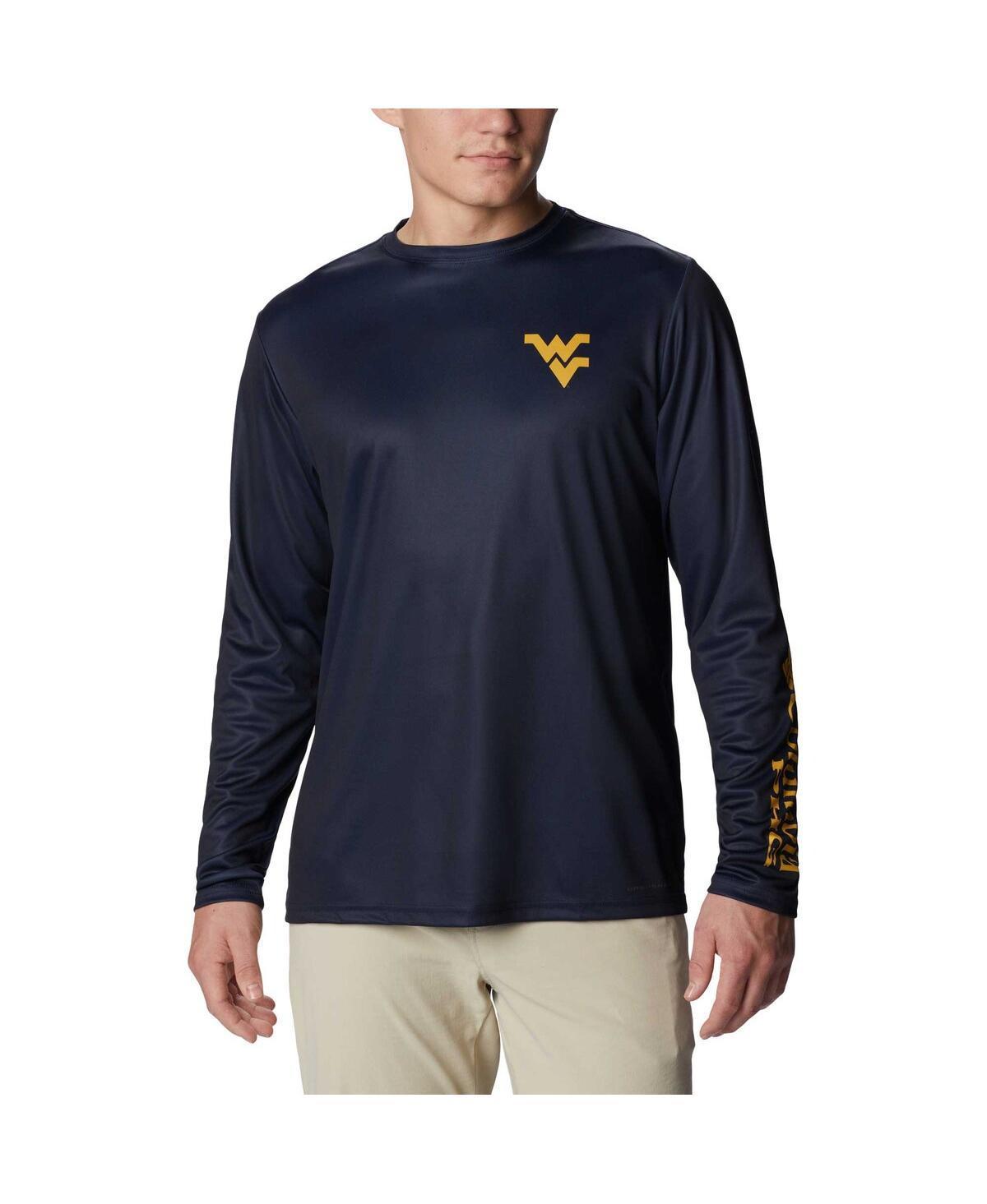 Mens Columbia West Virginia Mountaineers Terminal Shot Omni-Shade Omni-Wick Long Sleeve T-Shirt Blue Product Image