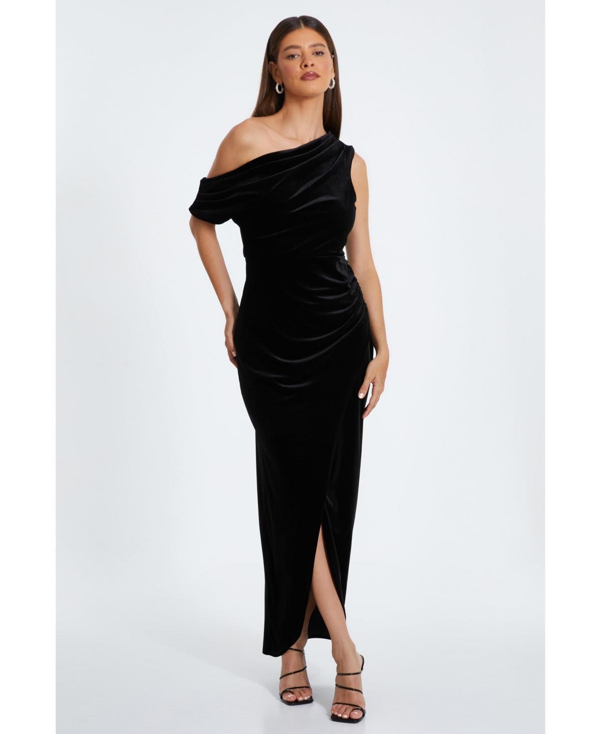 Quiz Womens Velvet Asymmetric Maxi Dress Product Image