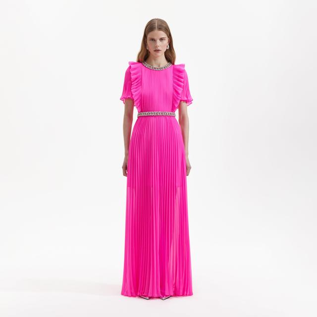 Pink Chiffon Diamante Maxi Dress Product Image