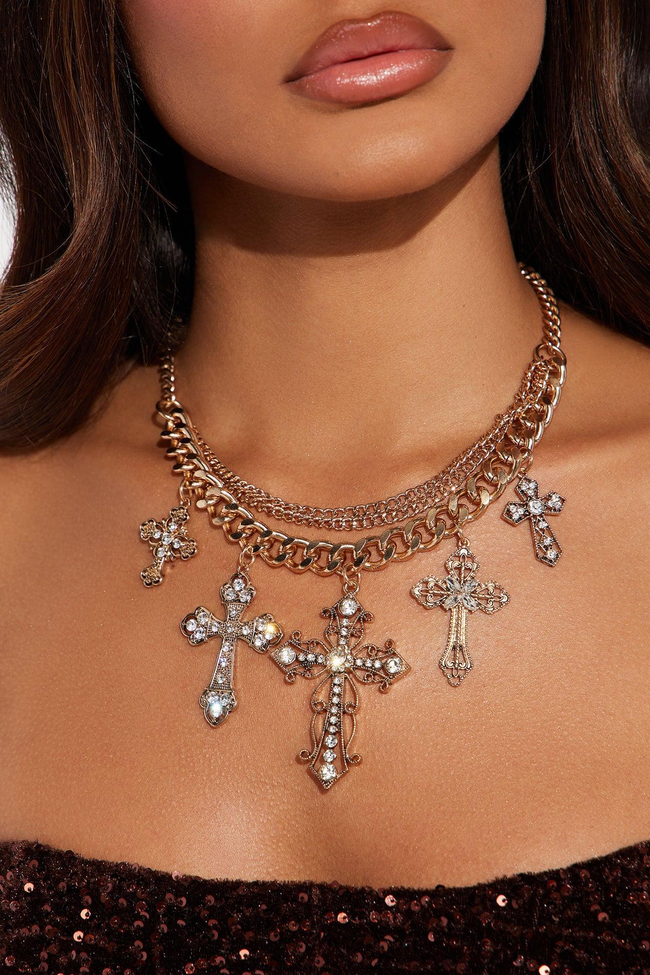 Roman Cross Charm Necklace - Gold Product Image