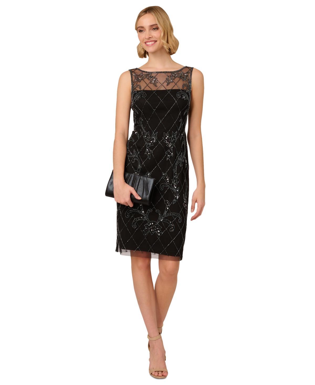 Adrianna Papell Womens Bead-Embellished Sheath Dress Product Image