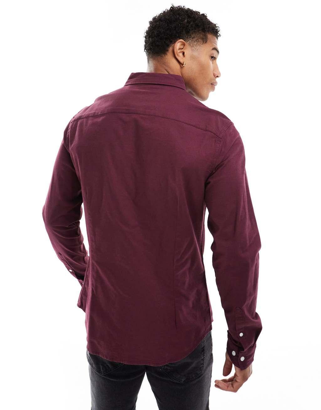 ASOS DESIGN slim oxford shirt in burgundy Product Image