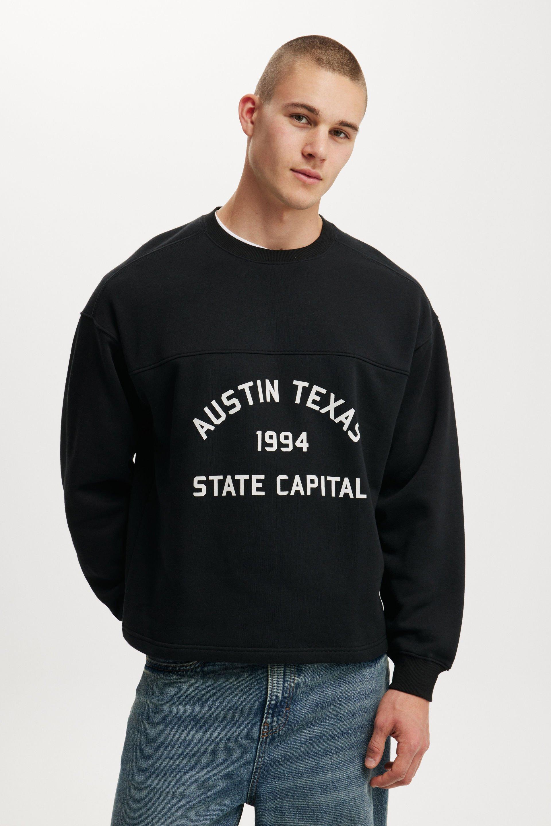 Cotton On Men - Box Fit Graphic Crew Sweater - Black/austin texas Product Image