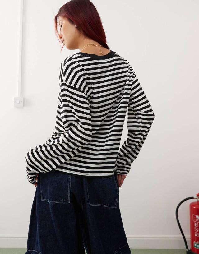 Monki long sleeve top in black and white stripe Product Image