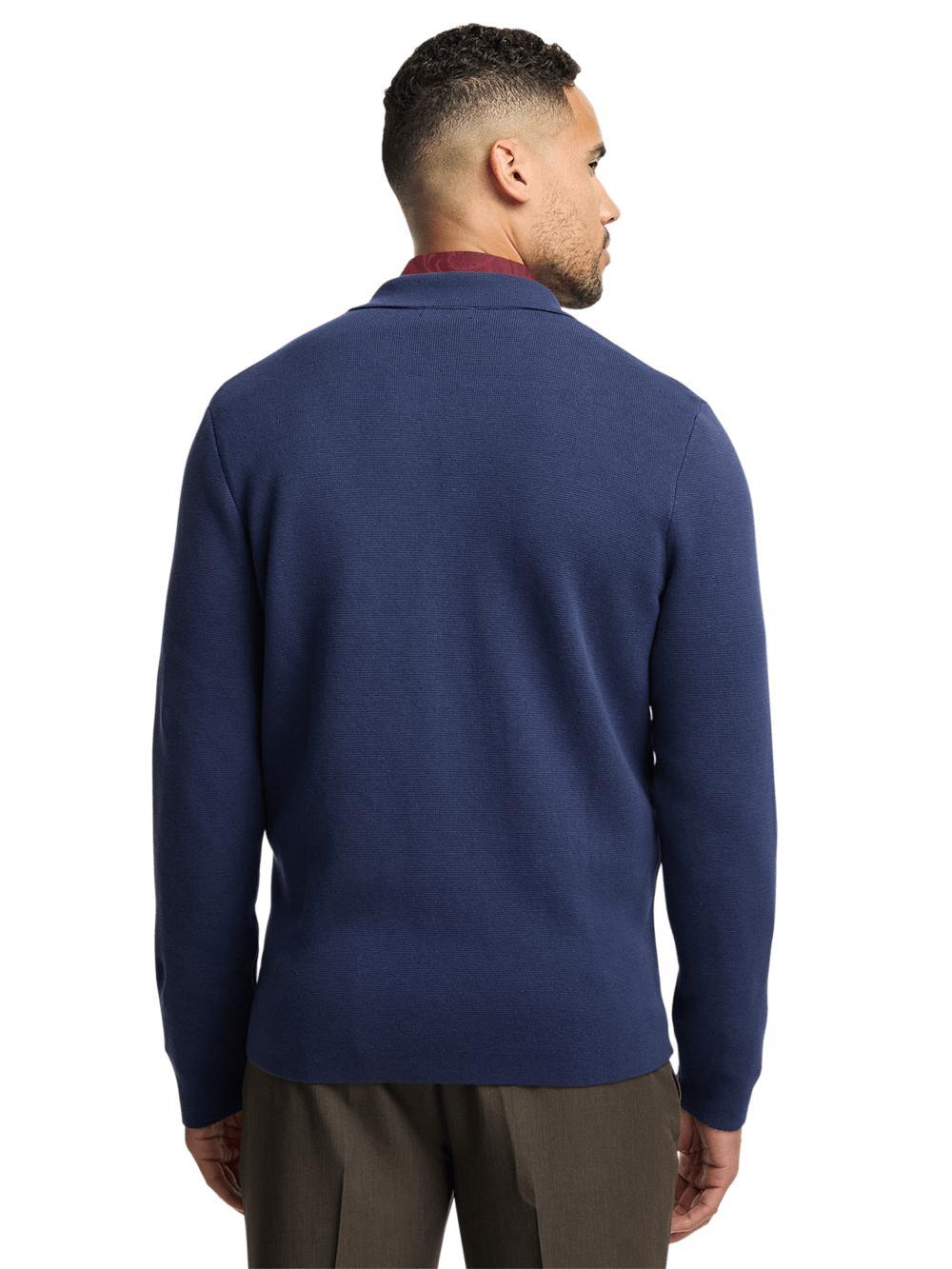 Cotton Notch Lapel Cardigan Sweater - Navy Product Image