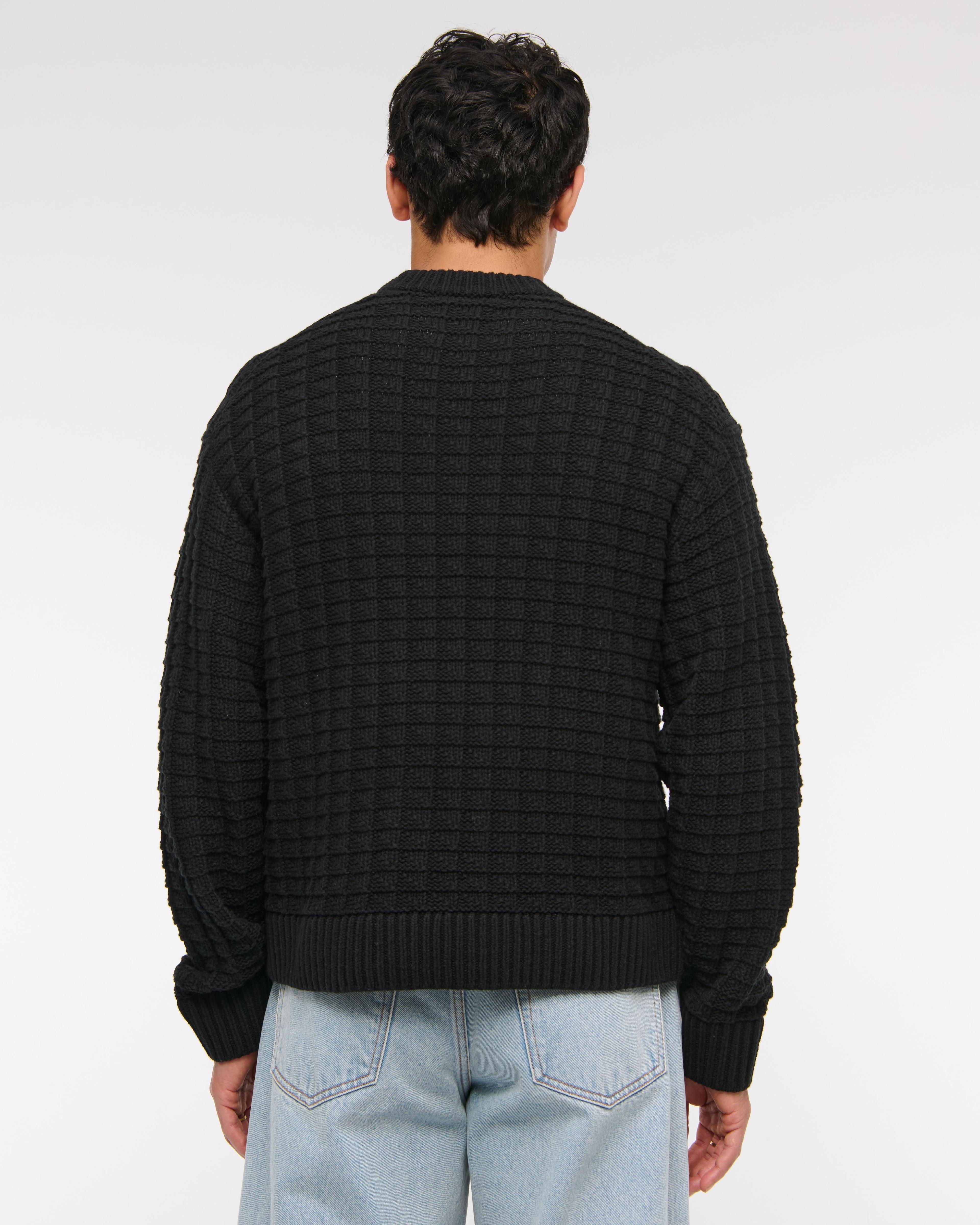 Oversized Checkered Stitch Crew Sweater Product Image