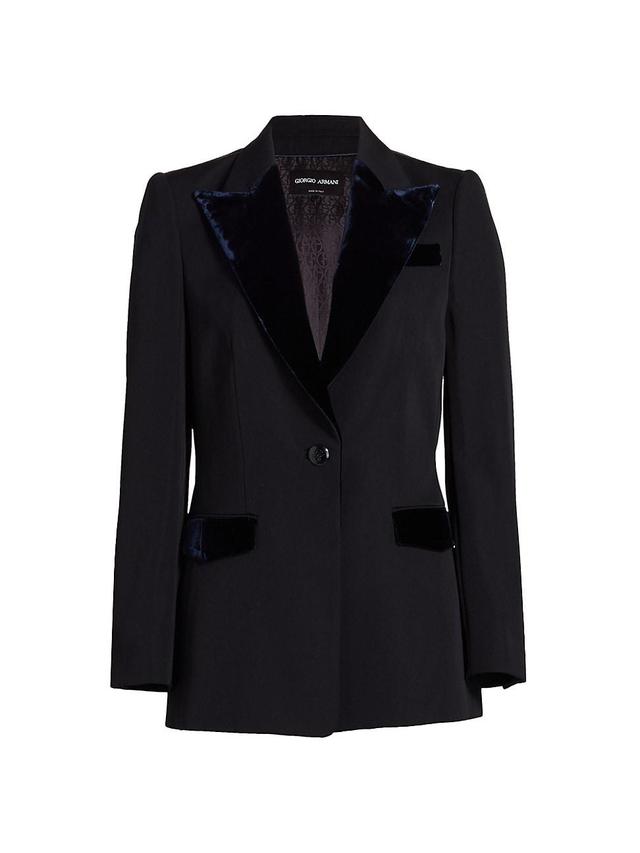 Womens Velvet-Embellished Single-Breasted Jacket Product Image